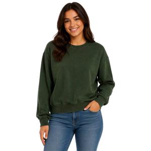 Juniors Pink Rose Fleece Mineral Wash Drop Shoulder Pullover alternate view