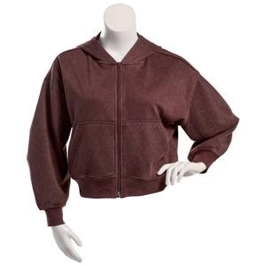 Juniors Pink Rose Fleece Wash Barrel Sleeve Boxy Zip Hoodie