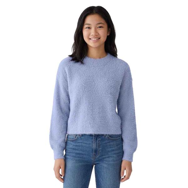 Juniors Pink Rose Eyelash Drop Shoulder Pullover Sweater