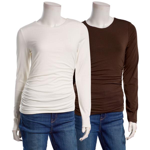Juniors Pink Rose Long Sleeve 2pk. Crewneck Ruched Tees