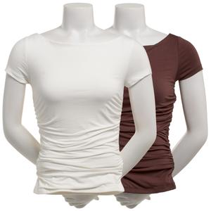 Juniors Pink Rose 2pk. Cotton Modal Boat Neck Ruched Tees