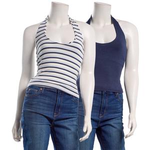 Juniors Pink Rose 2pk. Stripe Halter Top- Stripe