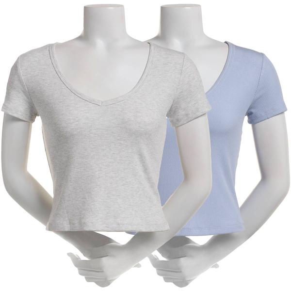Juniors Pink Rose 2pk. Short Sleeve Modal Spandex V-Neck Tee