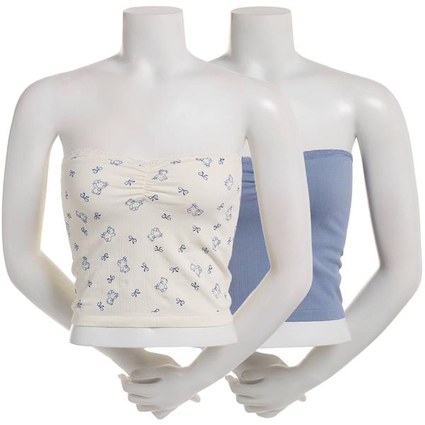 Juniors Pink Rose 2pk. Teddy Bears & Bow Tube Tops with Lace Trim