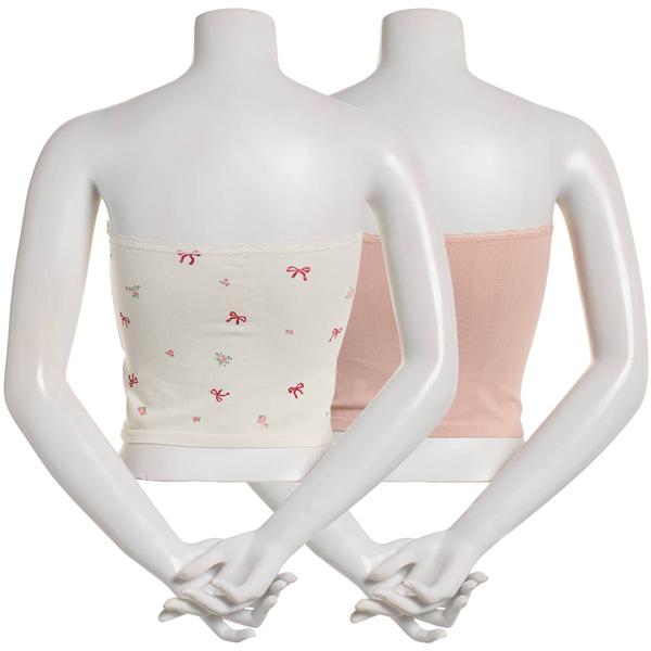 Juniors Pink Rose 2pk. Teddy Flowers & Bow Tube Tops w/ Lace Trim alternate view