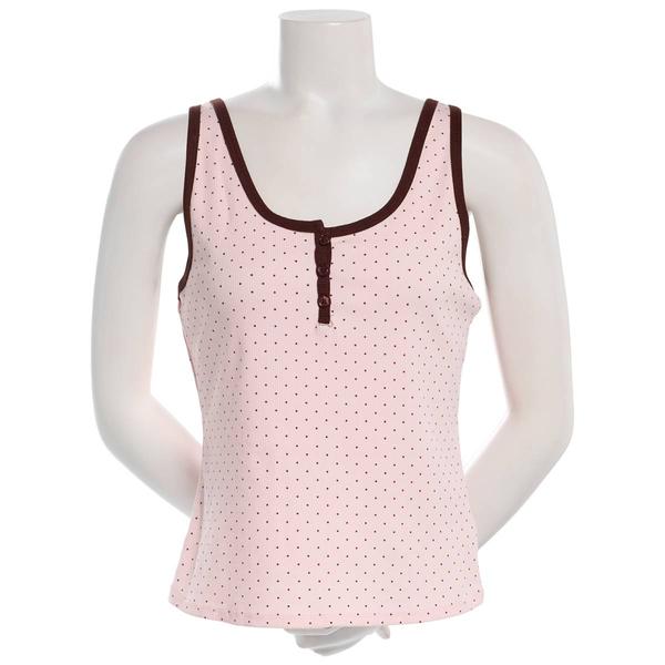Juniors Pink Rose Polka Dot Henley Tank Top - Dots