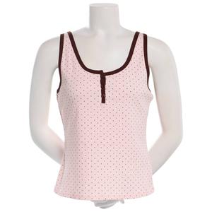 Juniors Pink Rose Polka Dot Henley Long Tank Top - Dots alternate view