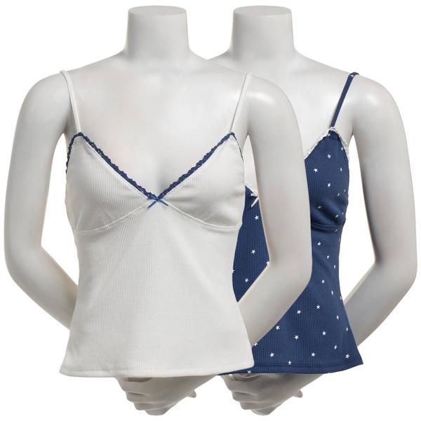 Juniors Pink Rose 2pk. Thermal V-Neck Babydoll Camisoles - Navy