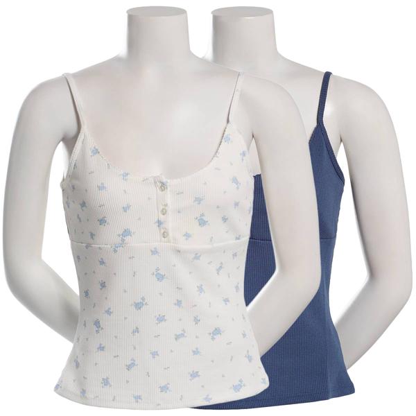 Juniors Pink Rose 2pk. Thermal Henley Tank Tops - Indigo alternate view