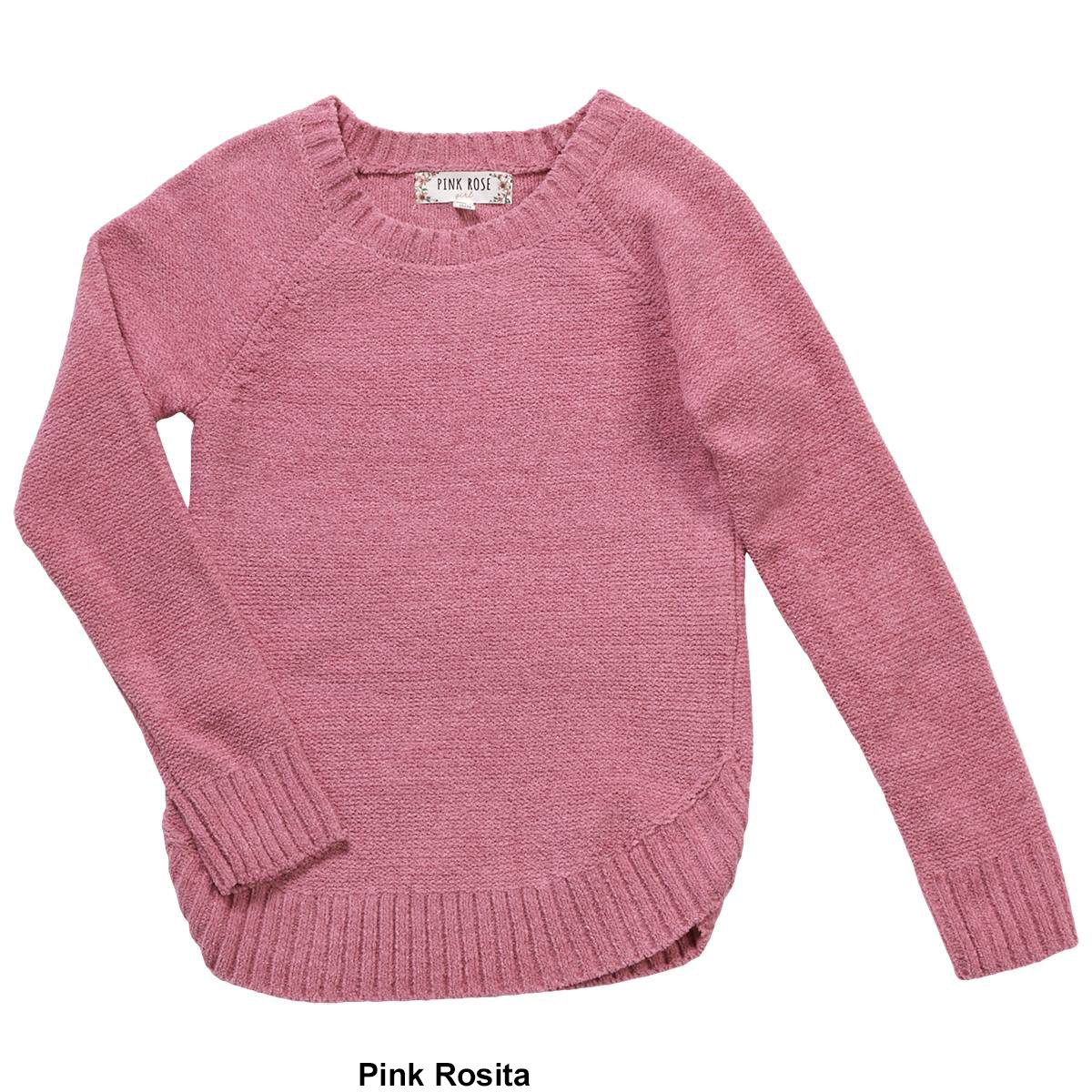 Girls (7-14) Pink Rose Solid Matte Chenille Sweater