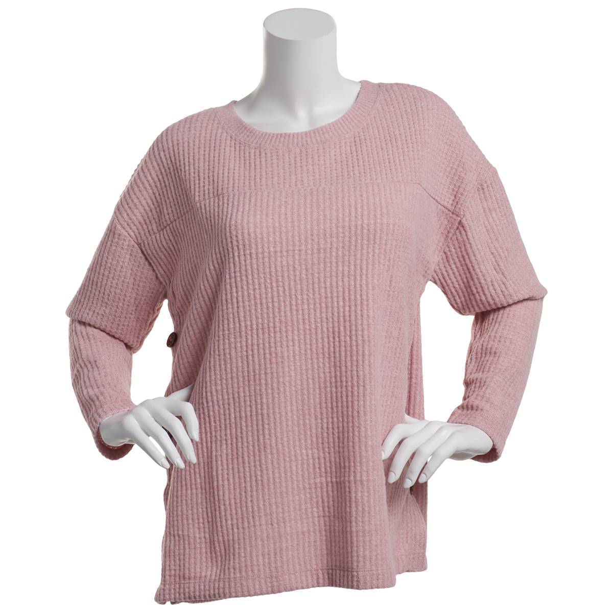 Womens French Laundry Long Sleeve Button Hem Waffle Knit Tee