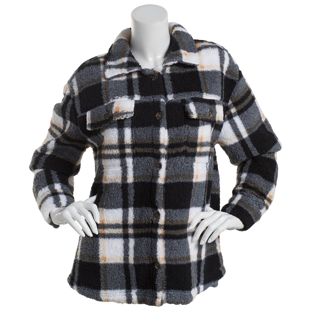 Plus Size New York Laundry Plaid Sherpa Jacket - Black