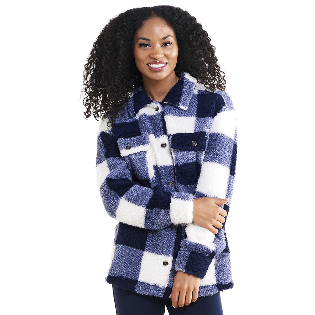 Womens New York Laundry Plaid Sherpa Shacket