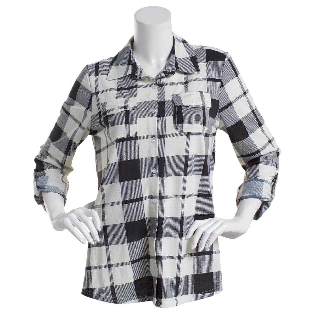 Womens New York Laundry Plaid Button Front Shirttail Blouse