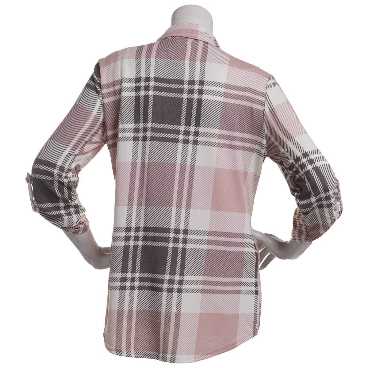 Womens New York Laundry 3/4 Sleeve Plaid Casual Button Down