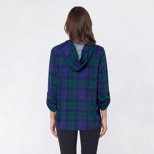 Womens New York Laundry Long Sleeve Plaid Chest Pocket Hoodie alternate view