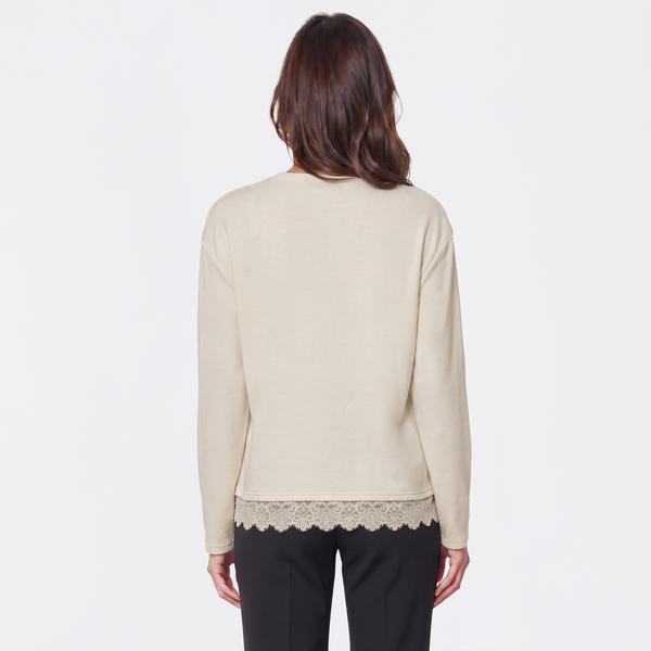 Womens New York Laundry Long Sleeve Solid Lace Trim Sweater alternate view