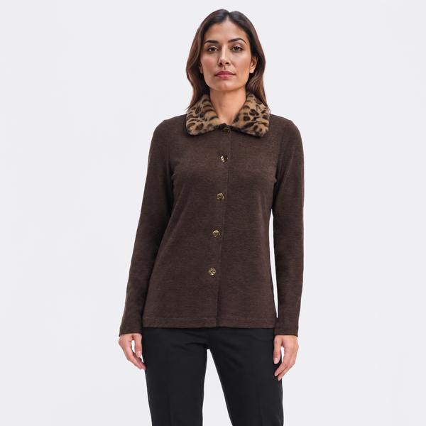 Womens New York Laundry Leopard Hacci Button Front Cardigan