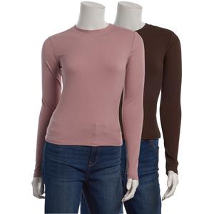 Juniors Lily & Lace 2pk. Long Sleeve Ribbed Crew Neck Tees