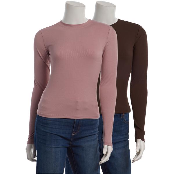 Juniors Lily & Lace 2pk. Long Sleeve Ribbed Crew Neck Tees alternate view