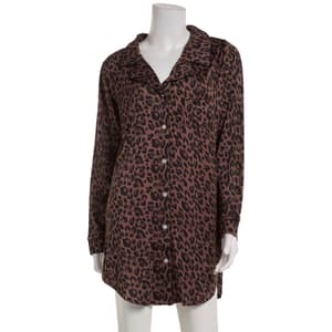 Womens Nine West Long Sleeve Leopard Notch Collar Nightshirt