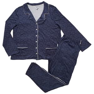 Plus Size Nine West Long Sleeve Pajama Set w/Contrast Piping