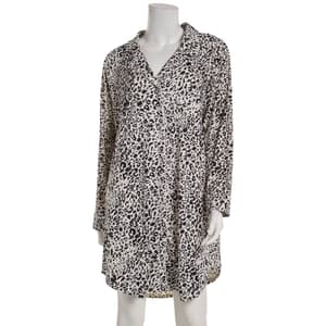 Plus Size Nine West Long Sleeve Leopard Notch Collar Nightshirt