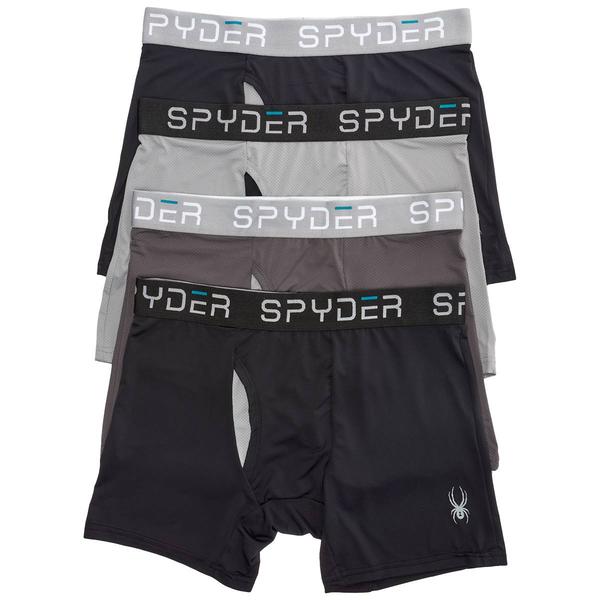 Mens Spyder 4pk. Nylon Mesh Boxer Briefs - Black/Grey/Silver