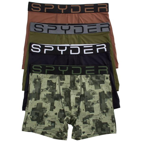 Mens Spyder 4pk. Nylon Mesh Boxer Briefs - Black/Green Camo