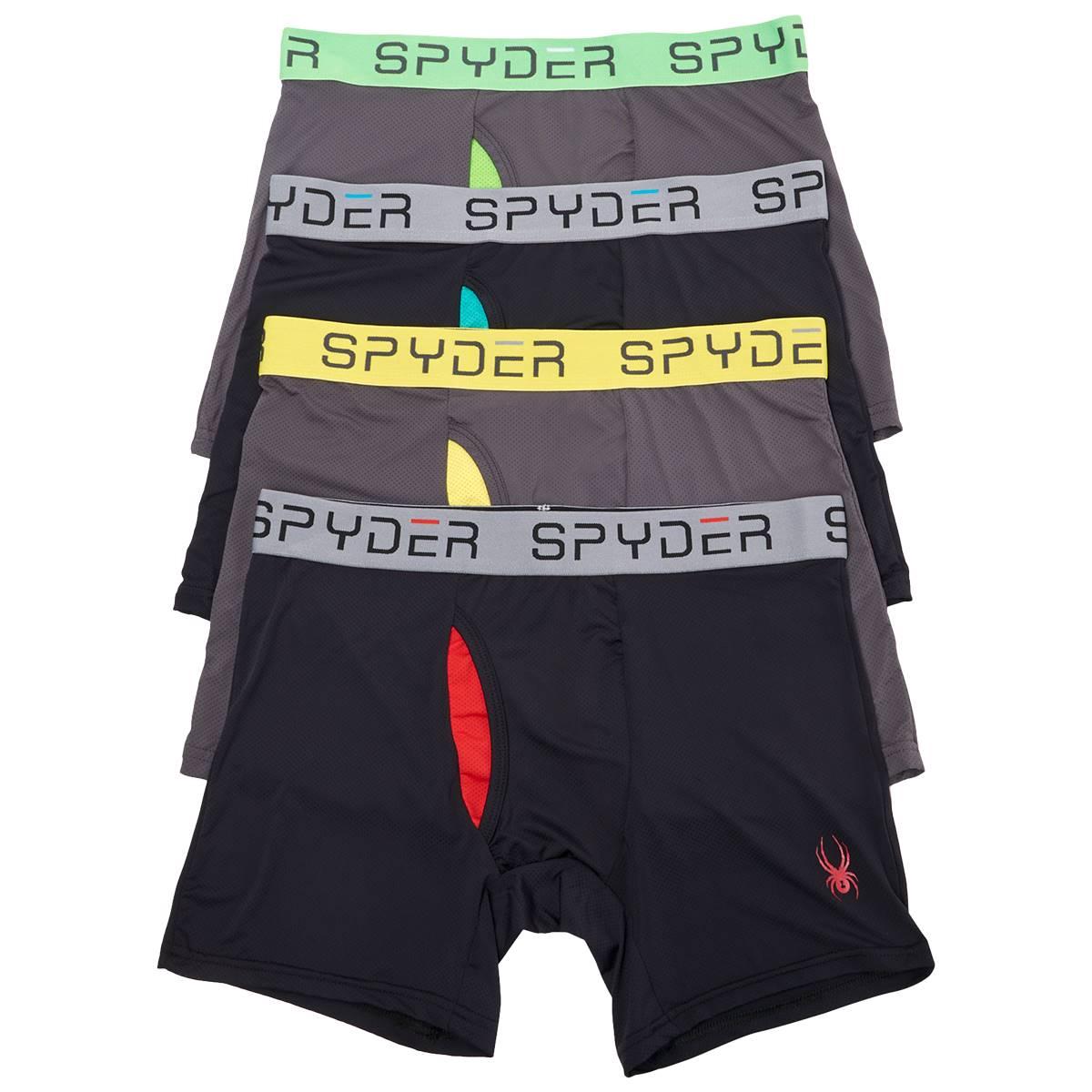 Mens Spyder Knit 4pk. Fly Front Boxer Briefs -Charcoal