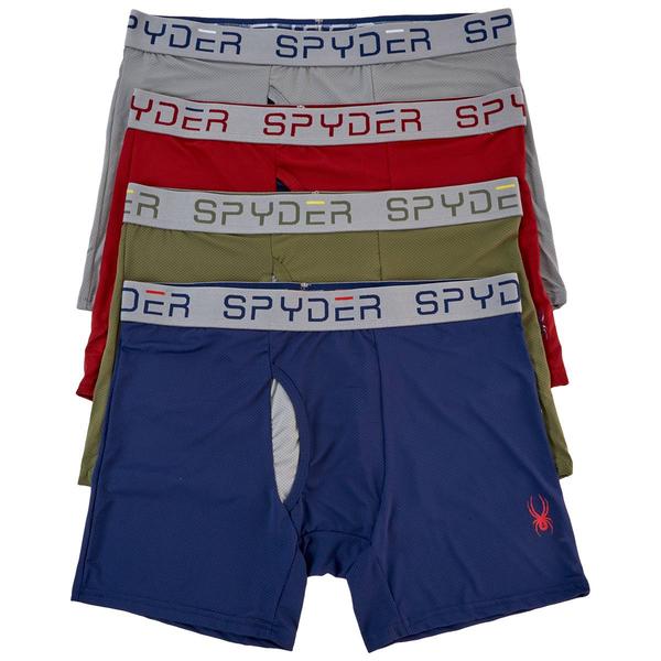 Mens Spyder 4pk. Fly Front Boxer Briefs - Navy/Red/Green/Blue