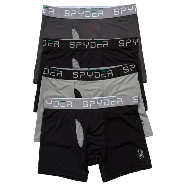 Mens Spyder 4pk. Nylon Front Fly Boxer Briefs - Black/Multi