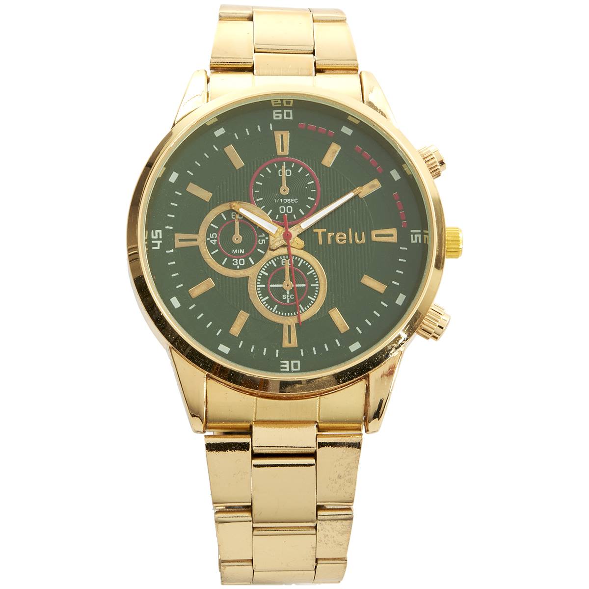 Mens Green Dial Analog Metal Link Band Watch - 3841GGR