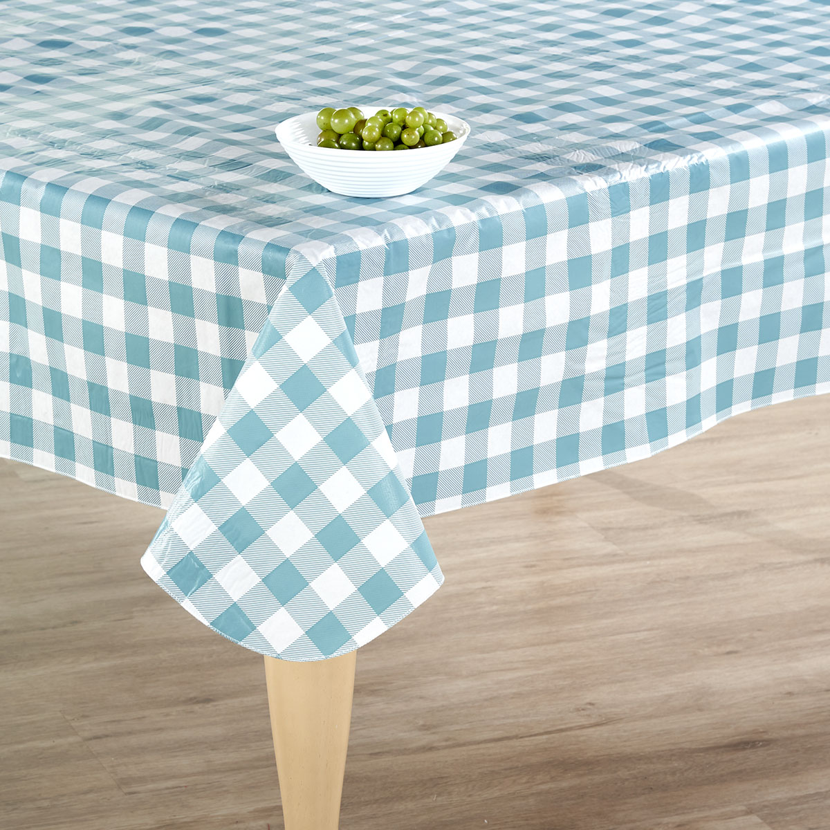 Blue Checkered Vinyl Tablecloth