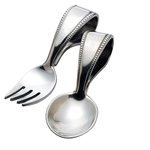 Reed & Barton 2pc. Baby Beads Fork & Spoon Set