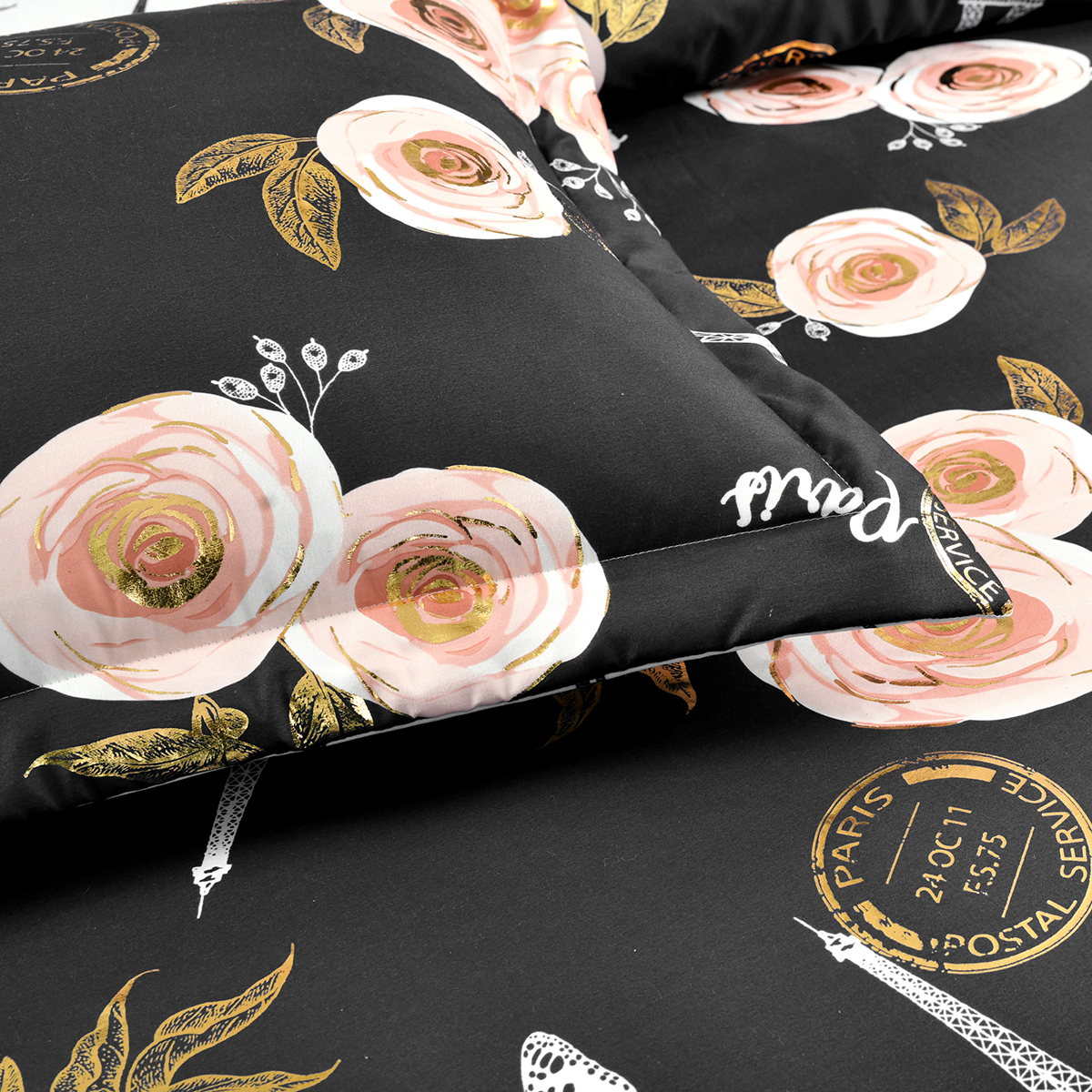 Lush Decor(R) Vintage Paris Rose Butterfly Script Comforter Set