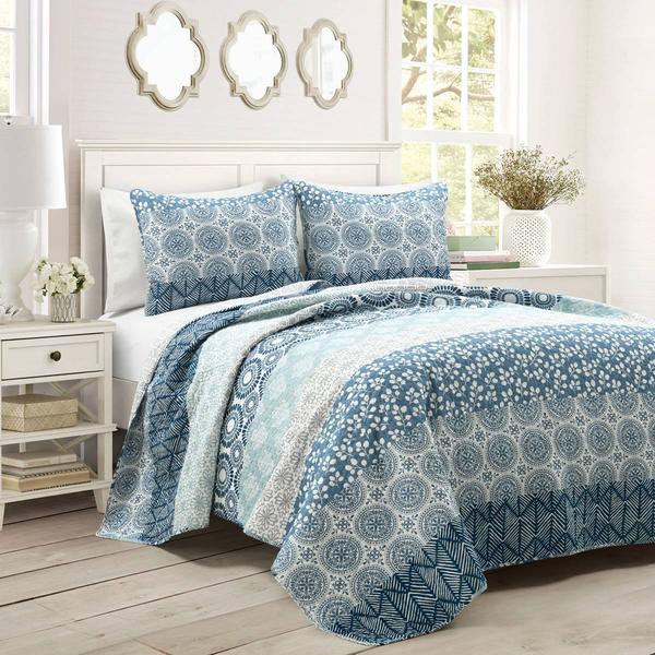 Bohemian Stripe Reversible Cotton 3pc. Quilt Set