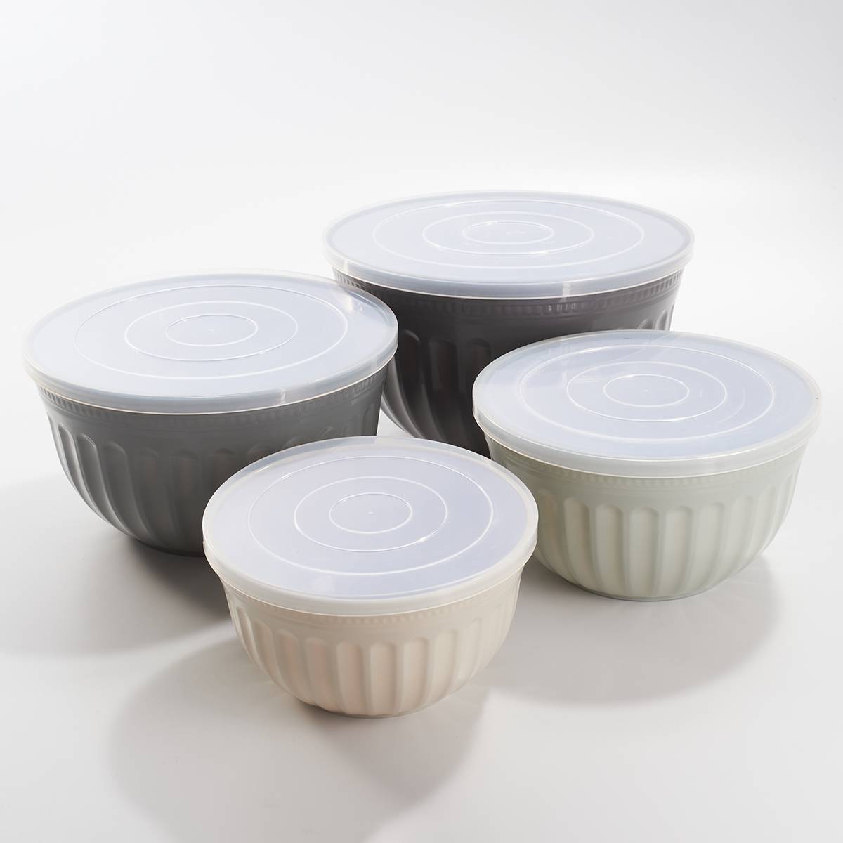 Scallop 4pc. Mixing Bowls With Lids - Grey Ombre