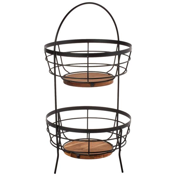 Bombay 2 Tier Wire Bamboo Fruit Basket