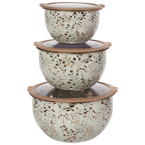 Homestead 3pc. Stainless Steel GoldFloral Printed Bowl Set w/Lids