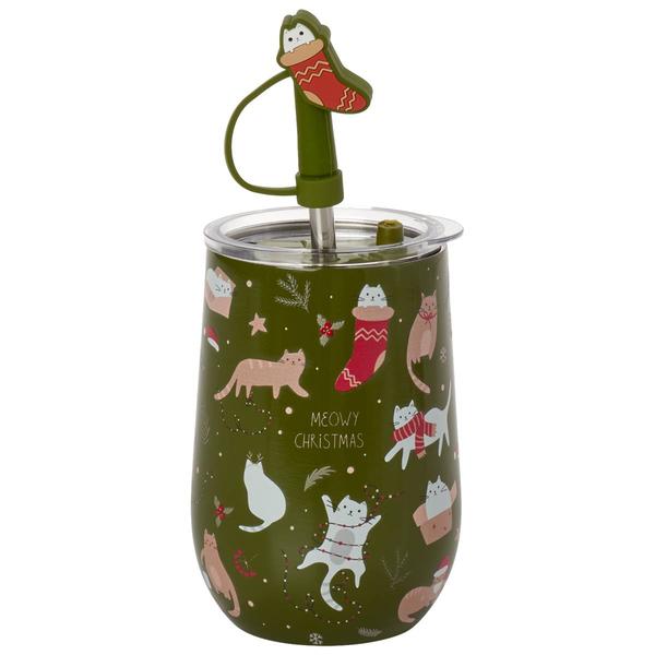 Gourmet Home Stainless Steel Purrfect Wine Tumbler with Straw