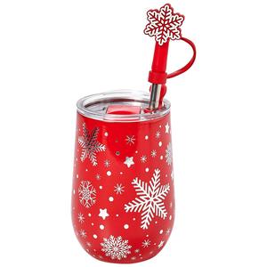 Gourmet Home Winter Snow Wine Tumbler with Straw - Red