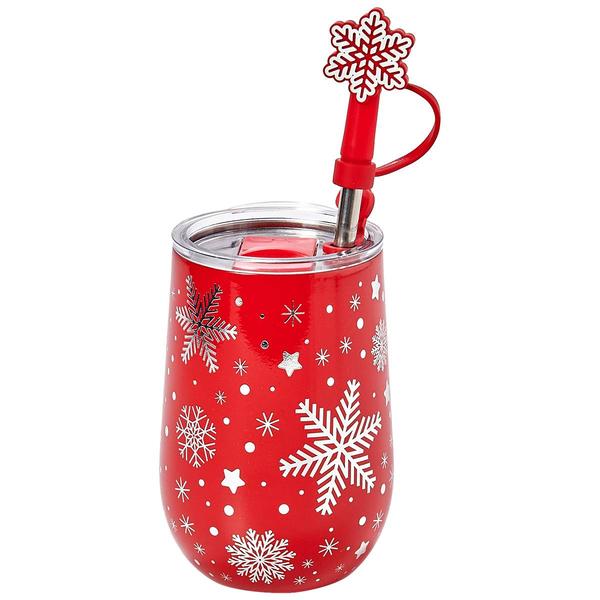Gourmet Home Winter Snow Wine Tumbler with Straw - Red
