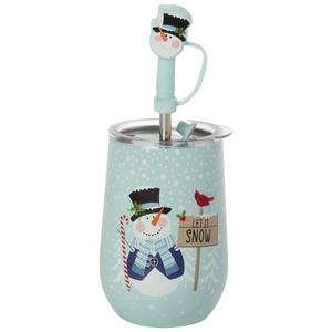 Gourmet Home Stainless Steel Let it Snow Wine Tumbler with Straw