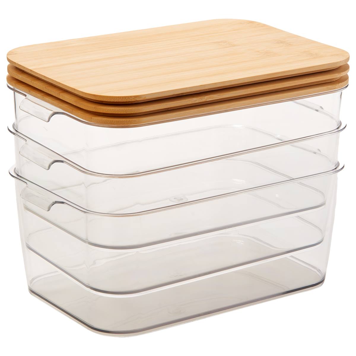 3pc. Extra Small Clear Bins With Handle & Bamboo Lid
