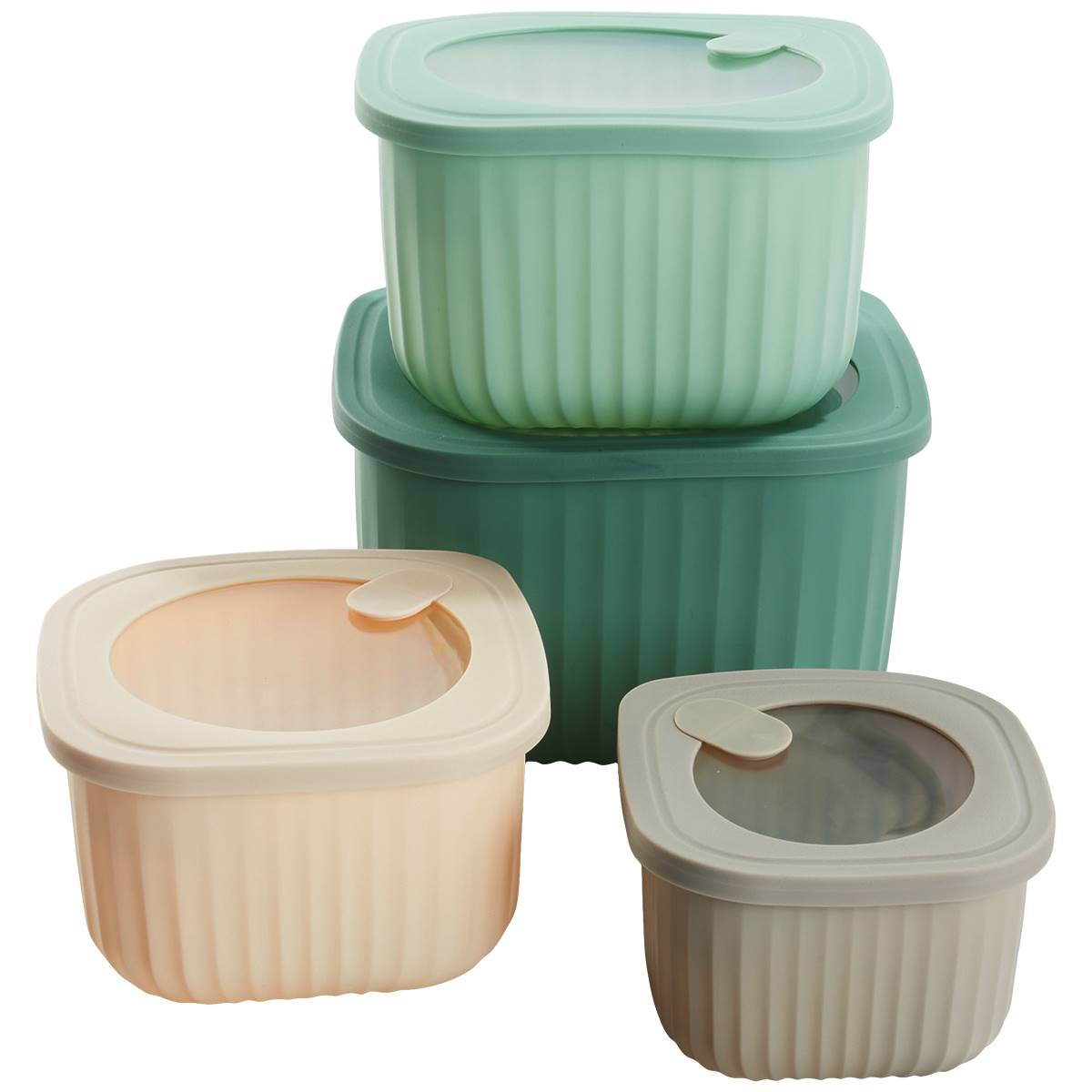 Set Of 4 Square Bowl Set With Lids - Dusty Green