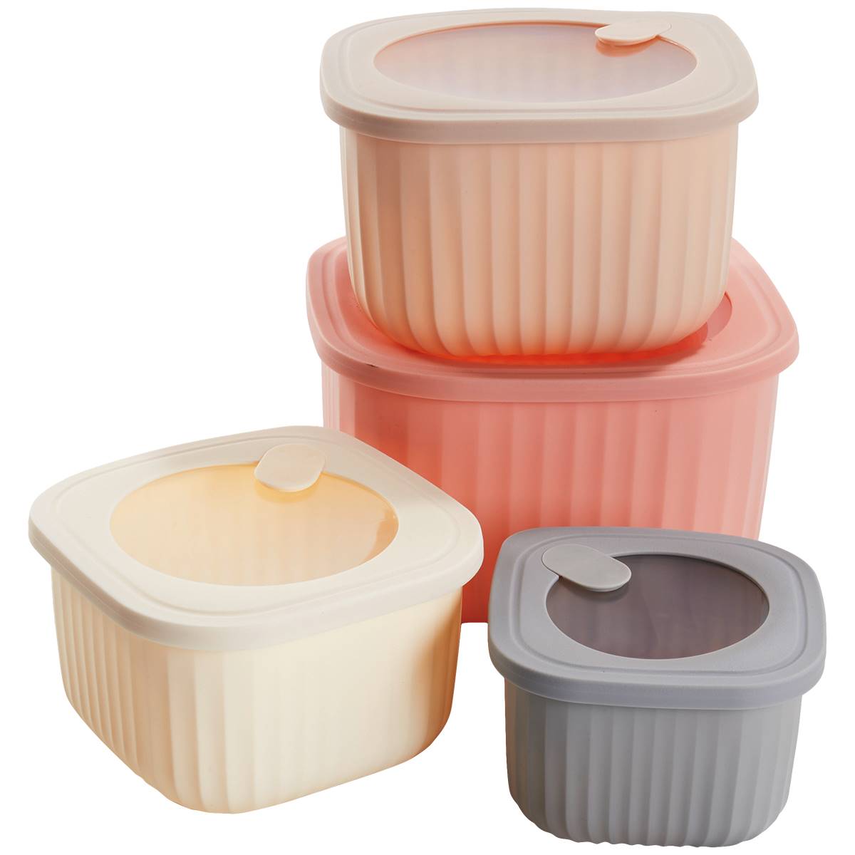 Set Of 4 Square Bowl Set With Lids - Dusty Pink