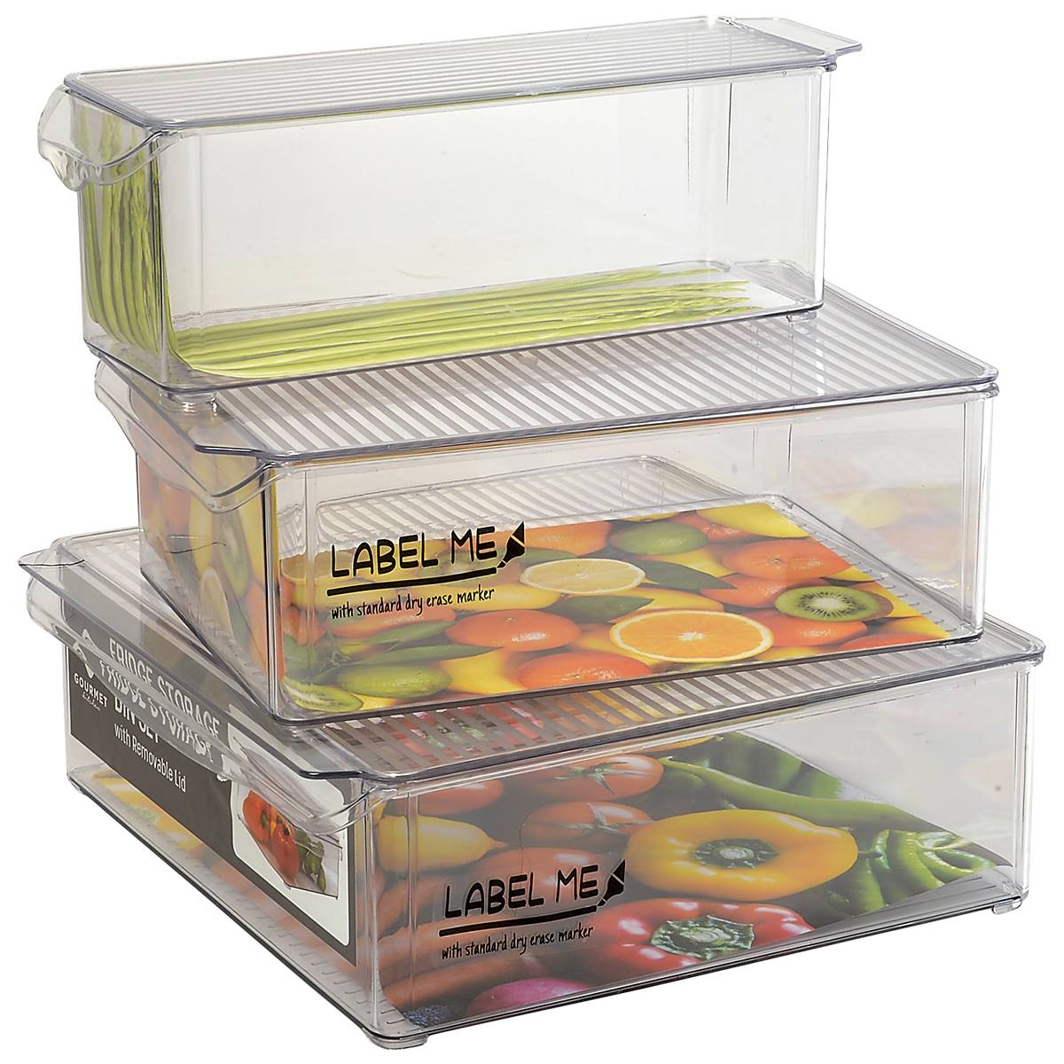 3pc. Deep Fridge Bin Set With Lid