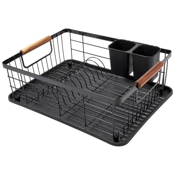 Gourmet Kitchen Dish Rack w/ Acacia Handles