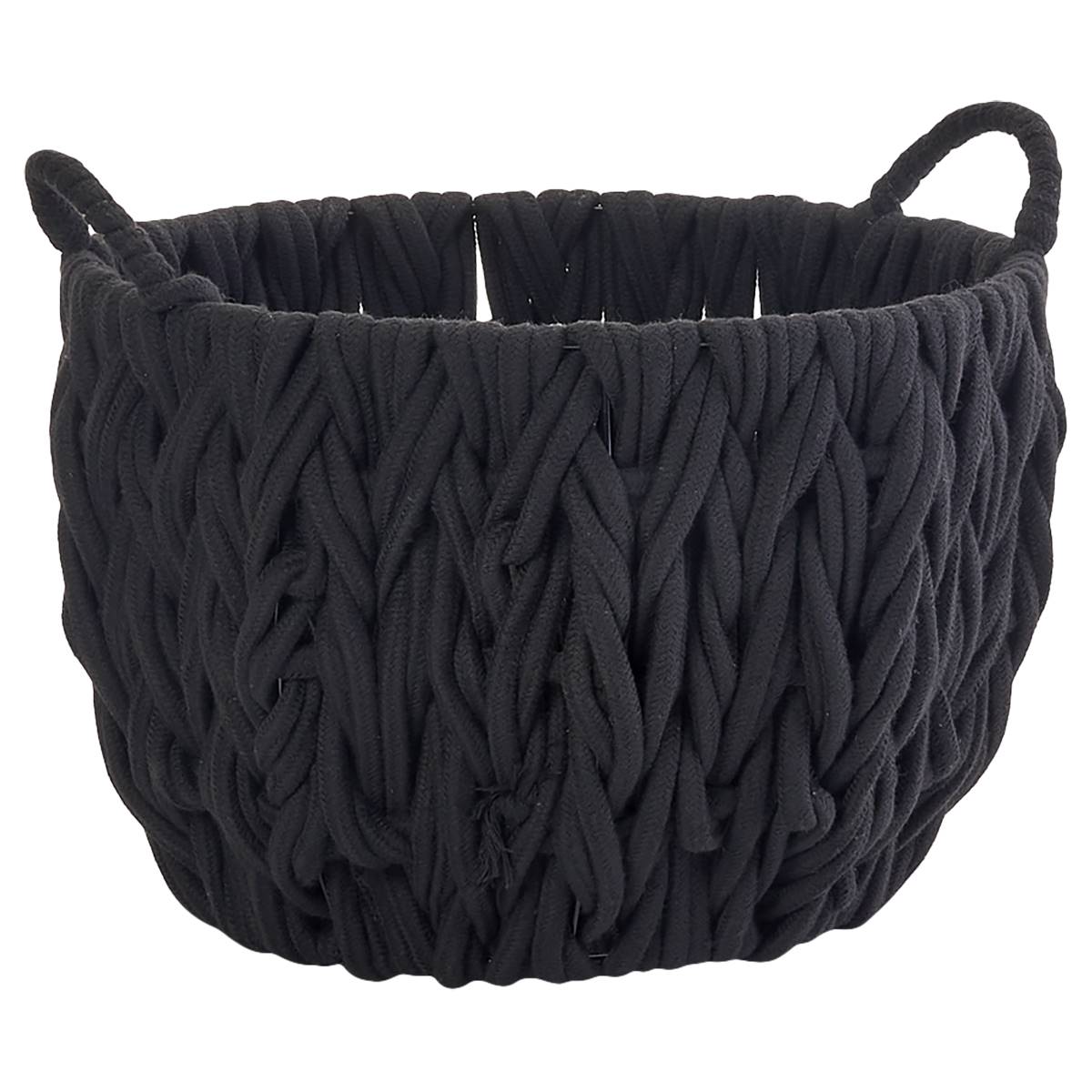 Small Black Braided Round Chunky Cotton Rope Basket